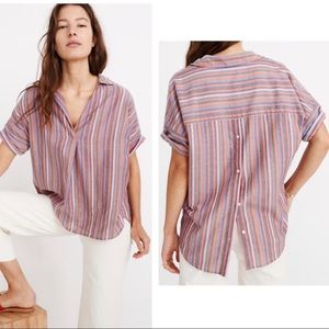 Madewell Courier Button Back Button Up Rainbow Stripe Boxy Shirt Size Large
